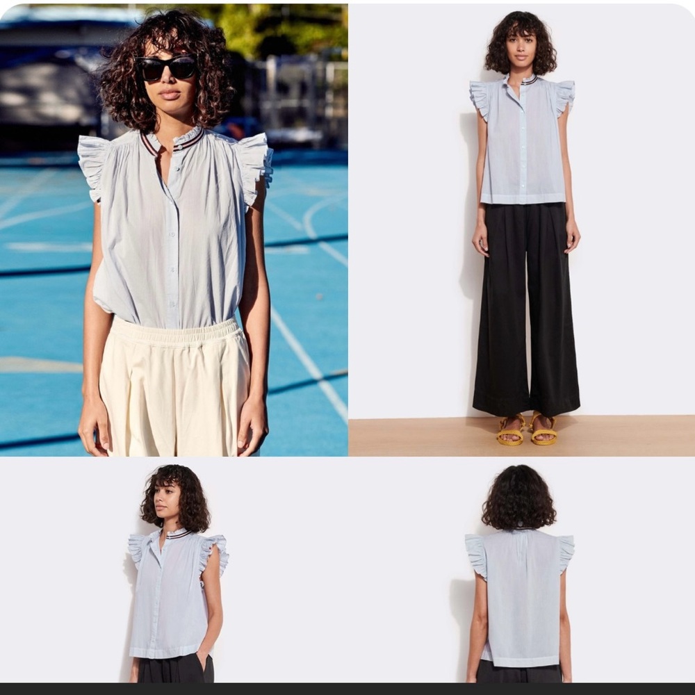 Sundry Cotton Flutter Sleeve Button Front Shirt - Picture 5 of 9